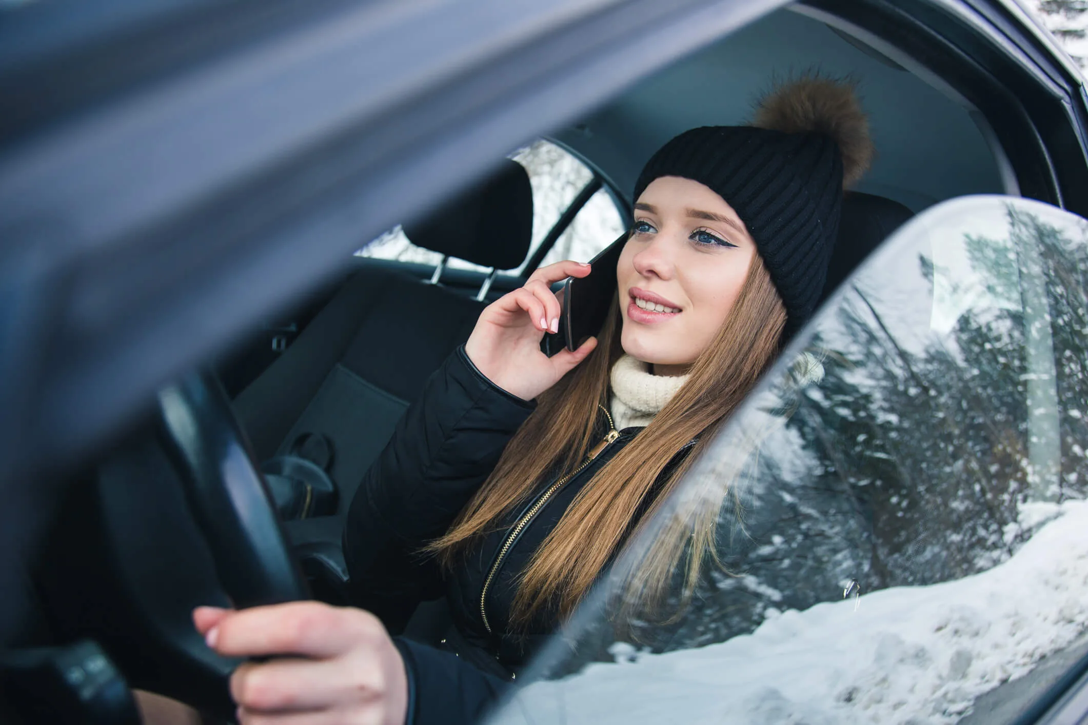 Distracted Driver Texting in Winter