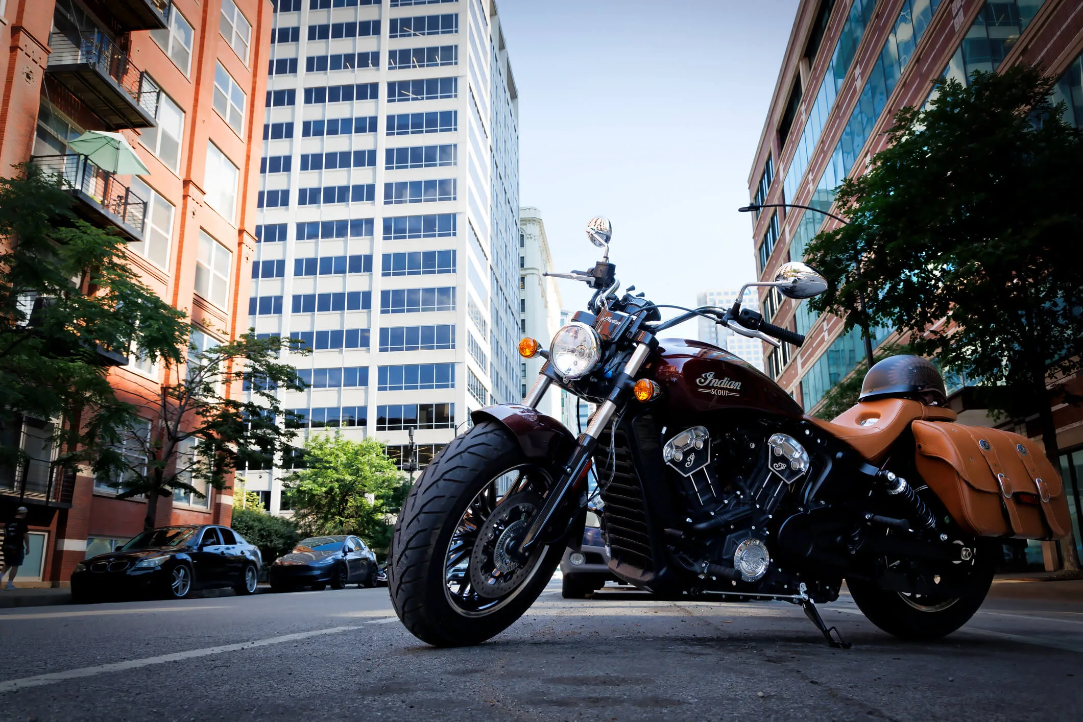 Indian motorcycle parked on a Chicago street